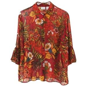CHICOS | Red Tropical Floral Blouse EUC